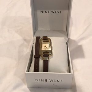 NIB Nine West brown leather wrap band watch